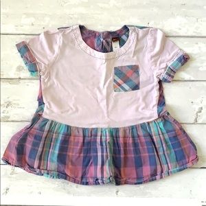 Girls 5T Tea Collection Peplum Top Purple Plaid Shirt Kids Short Sleeves Size 5